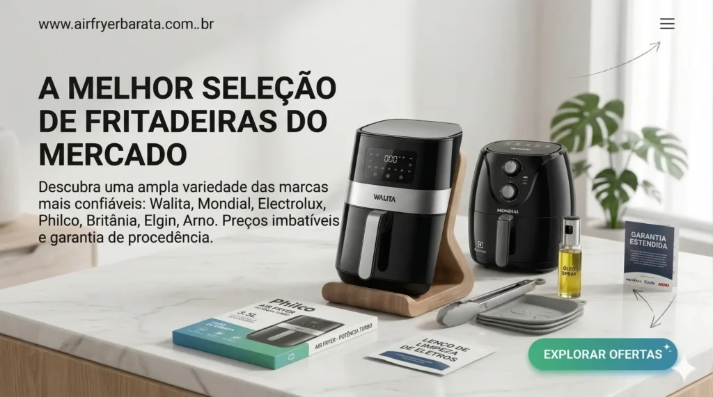 Airfryer apoiada sobre bancada de granito durante teste prático de uso cotidiano